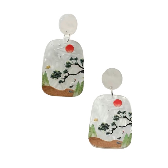 Geometric Nature Scene Acrylic Drop Earrings - Picture 3 of 6